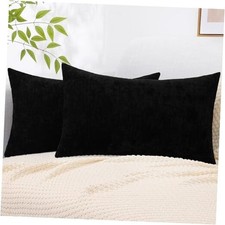 Chenille Throw Pillow Covers 12x20 Inch Set of 2, 20" x 12" Pack of 2 Black