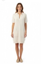 Show Me Your Mumu Dexter Sweater Dress Small Cream Knit Mini Polo Collar Coastal