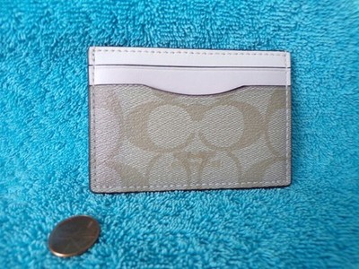 Coach F63279 PVC Canvas ID Card Case Wallet Signature Light Khaki Bone Cream