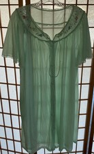 Vintage 60s Lace Robe Size L layered sheer Chiffon Sexy Housecoat Embroidery
