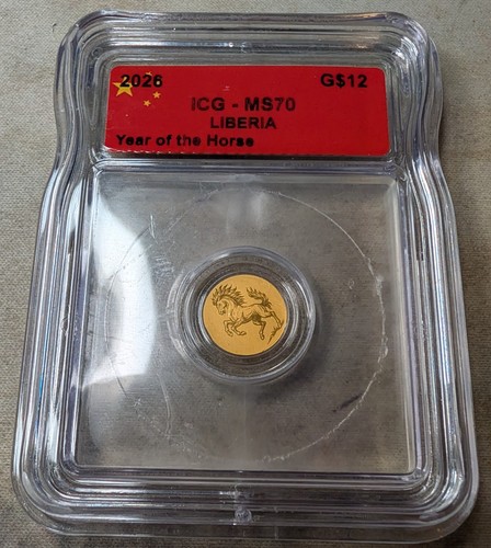 2026 Liberia Year of the Horse Gold 25 Dollars Coin ICG MS70
