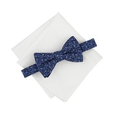 bar III Bow Tie and Pocket Square Set Mens Navy Floral Print NWT