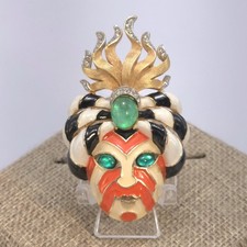 Vintage Crown Trifari Enameled Turban Genie Figural Brooch Pin Very Rare