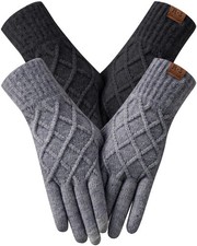 REACH STAR 2 Pairs Winter Gloves for Women, Touch Screen Thermal Knit Lining