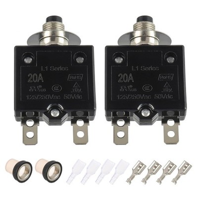20A Manual Reset Circuit Breaker 125/250V AC 50V DC Waterproof Button 2 PCS
