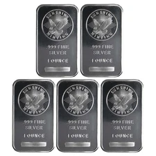 Lot of 5 - 1 Troy oz Sunshine Mint .999 Fine Silver Bar Mint Mark SI Sealed