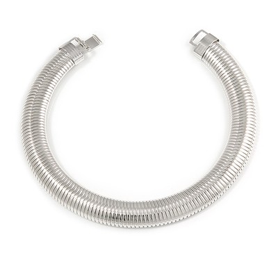 Statement Halskette hell silberfarben breit Halsband - 43 cm L