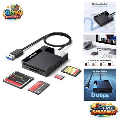 Effortless File Transfers: USB 3.0 SD Card Reader for All Major Formats - Black