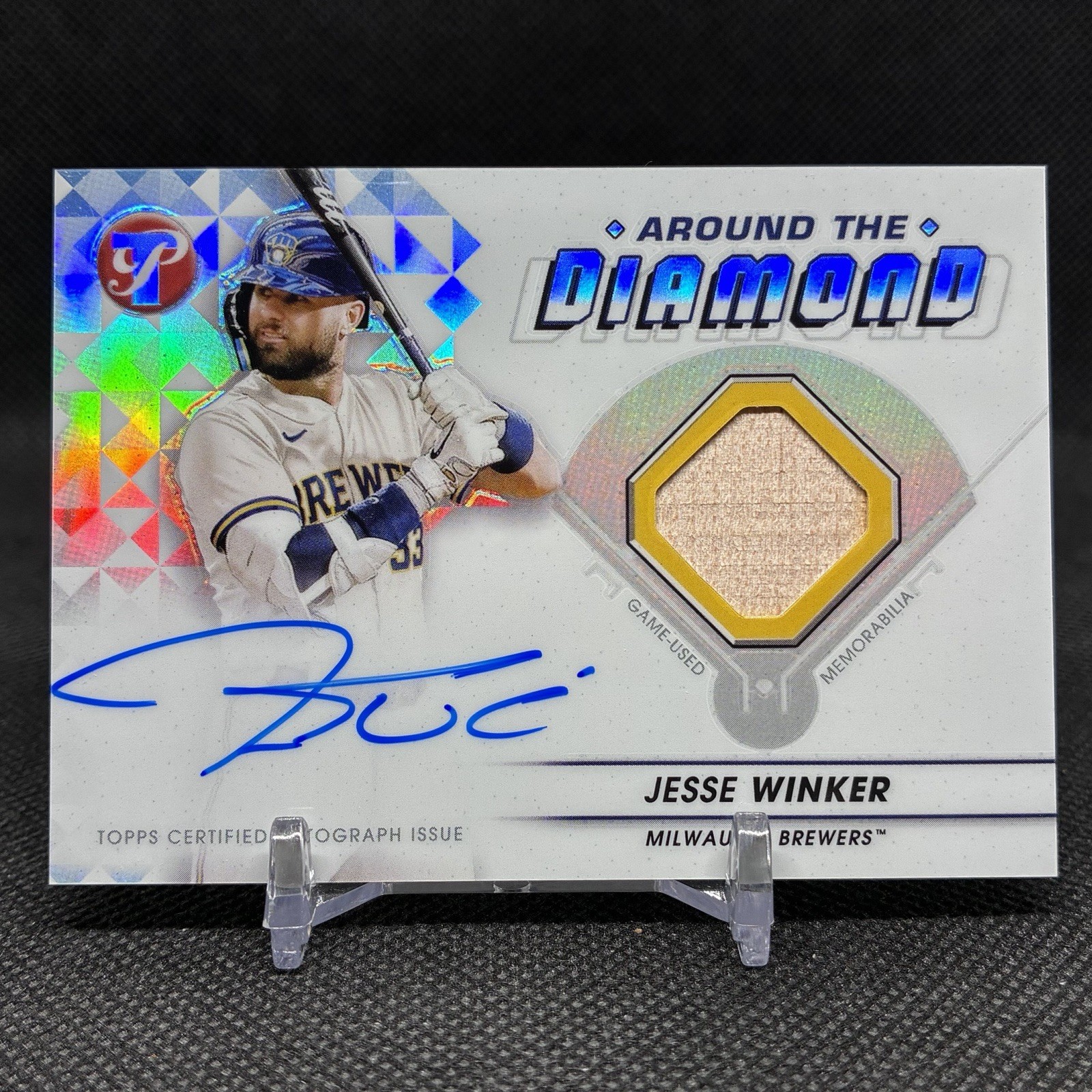 2023 Topps Pristine Jesse Winker Around the Diamond Auto Relic Brewers