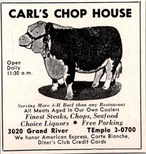 Carl's Chop House Finest Steaks 3020 Grand River Temple 1965 Detroit anuncio TAK4-S19