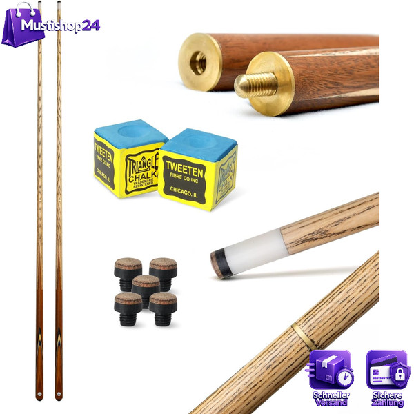 Billard Queue Set 2-Teilig 147 Cm Aus Holz Mit Kreide & Ersatzspitzen-image