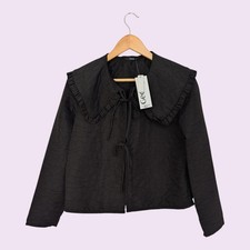 Womens george black quilted oversized ruffle collar jacket size 10