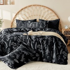 Duvet Cover Full Size, Reversible Floral Black Duvet Cover Set with Zipper Cl...
