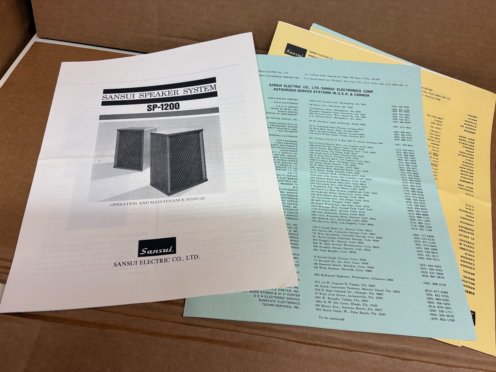 Sansui Speaker SP-1200 operation maintenance manual two sets plus paper work