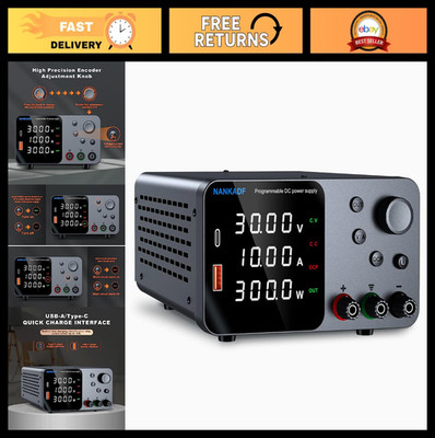 30V 10A Adjustable Bench Power Supply, USB & Type-C Quick Charge, Short Circuit