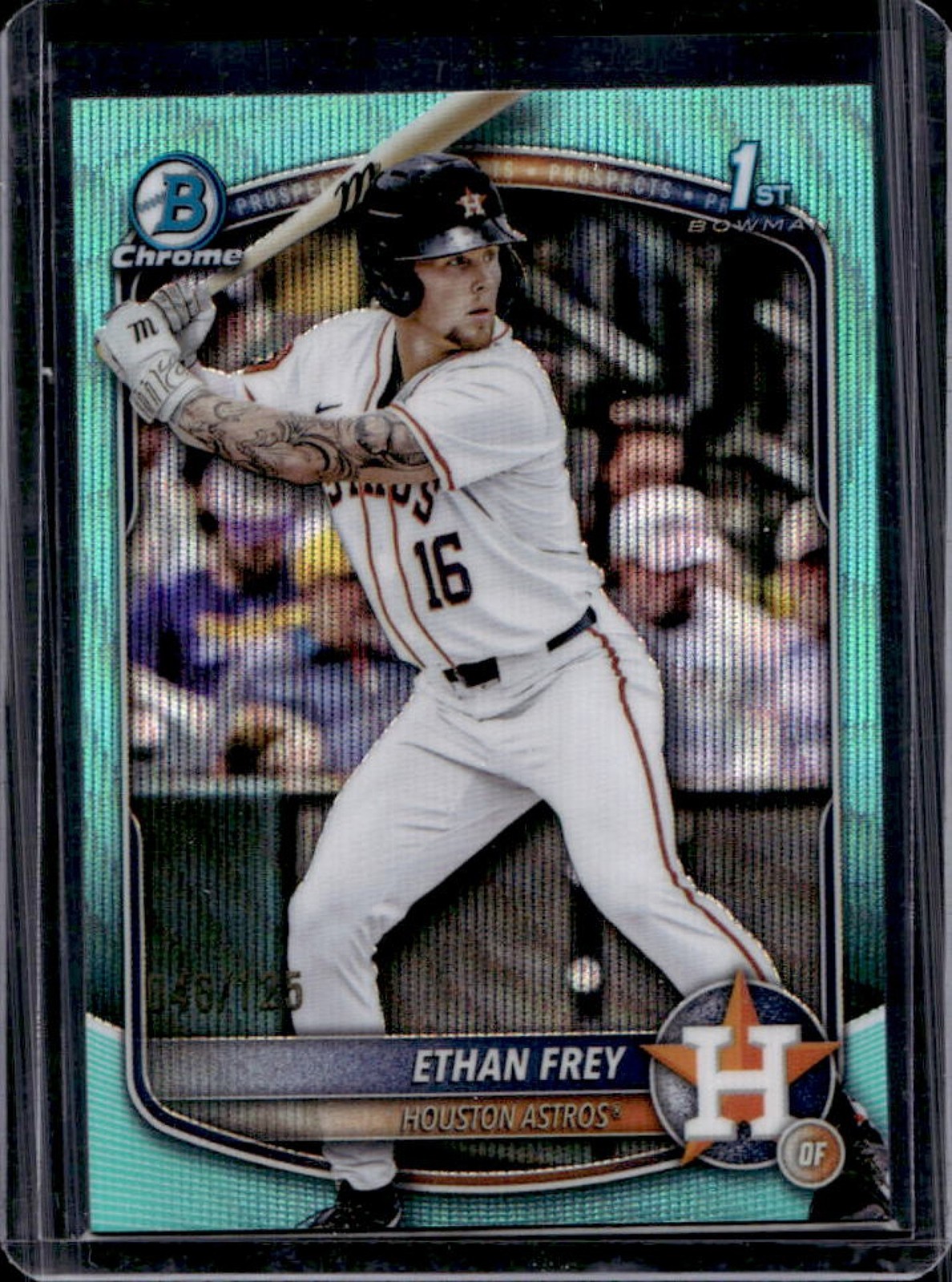 2025 Bowman Draft Ethan Frey Chrome Aqua Wave Refractor 1st #/125 Astros