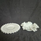 Vintage Fenton Silver Crest Milk Glass Ruffle Edge Bowl~6"~ And Saucer~6 1/4"