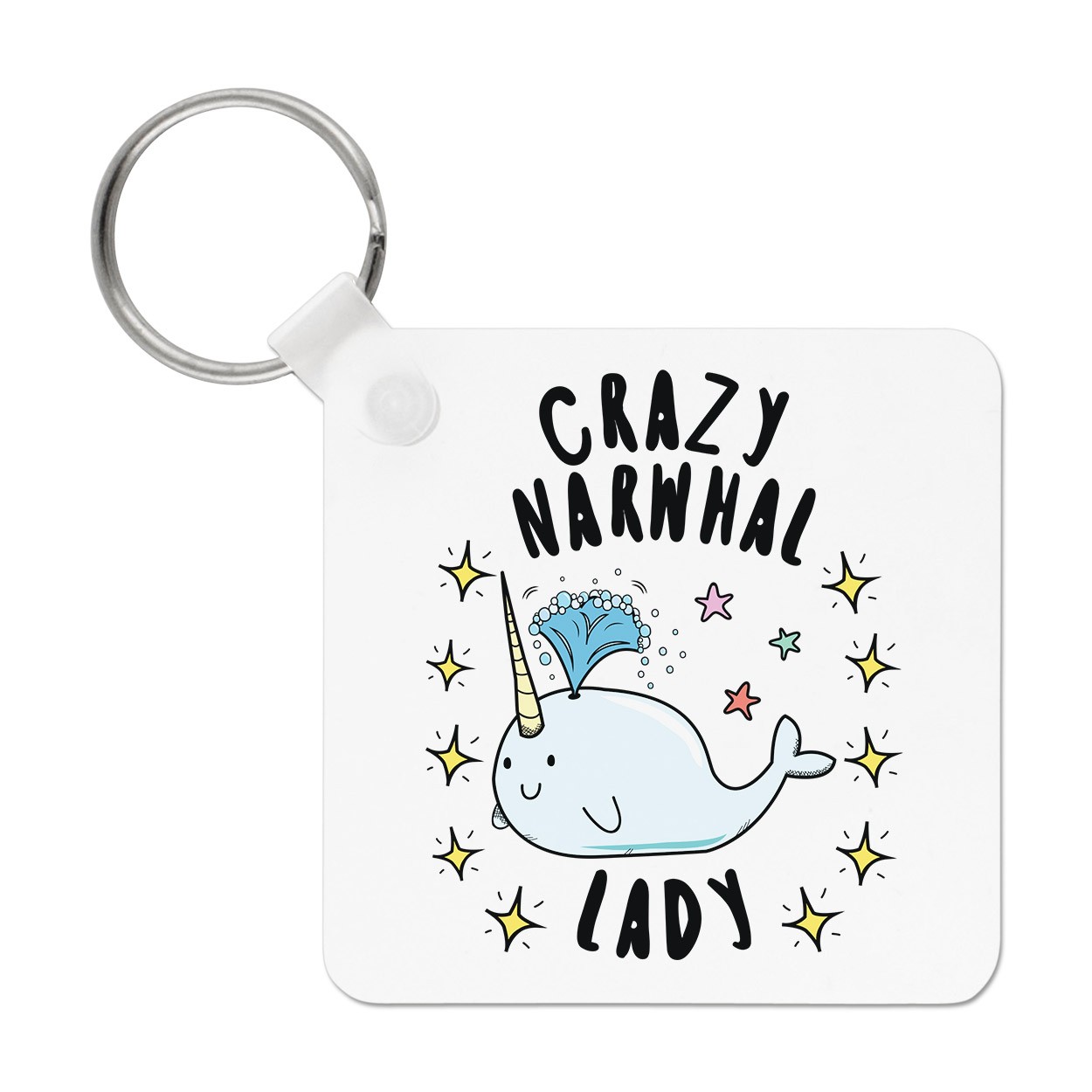 Crazy Narwhal Lady Stars Keyring Key Chain - Unicorn Funny Animal
