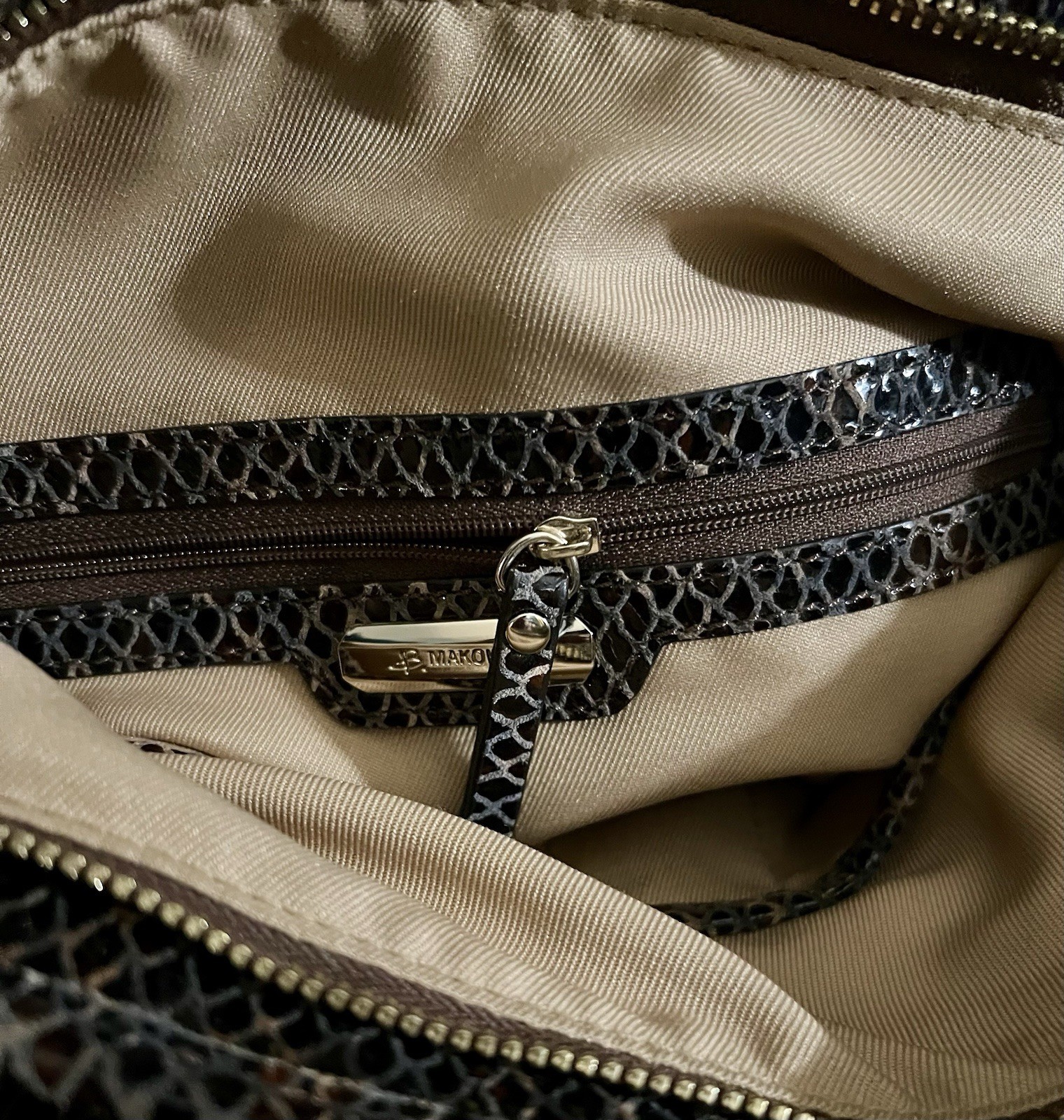 Vintage B. Makowsky Python Printed Leather Bag Br… - image 11