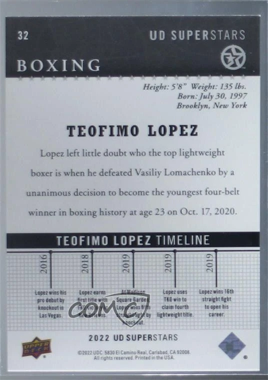 2022 Upper Deck UD Superstars Teofimo Lopez #32 - Image 2 of 2