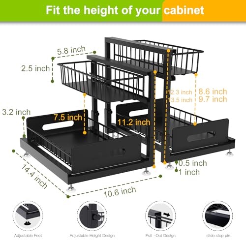Under Sink Organizer,Pull Out Cabinet Organizer 2 Tier Slide Out Sink Shelf - Picture 6 of 7