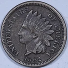 1862 Indian Head Cent - 1c Raw VF+ - Copper-Nickel