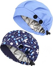 Scrub Caps, 2-Pack by Yuest, Medical Themed Print, Satin Lined with Buttons, NEW