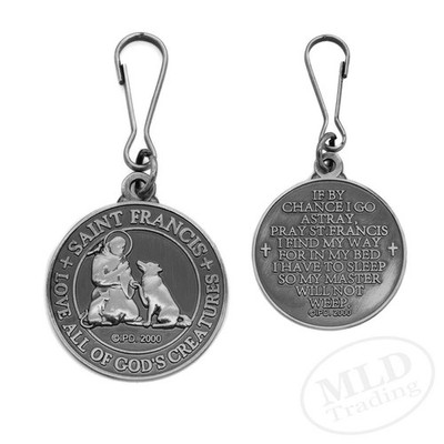 Saint St Francis Pet Tag Medal   Dog or Cat ID Charm    Love All Creatures  Clip