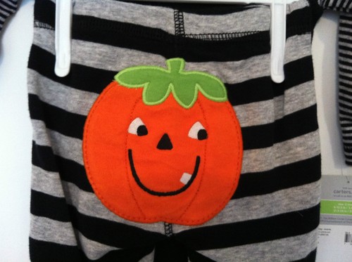Carter's Two-Piece Halloween Black/Gray Stripes Punpkin Long Sleeved 3M NWT - Picture 4 of 5