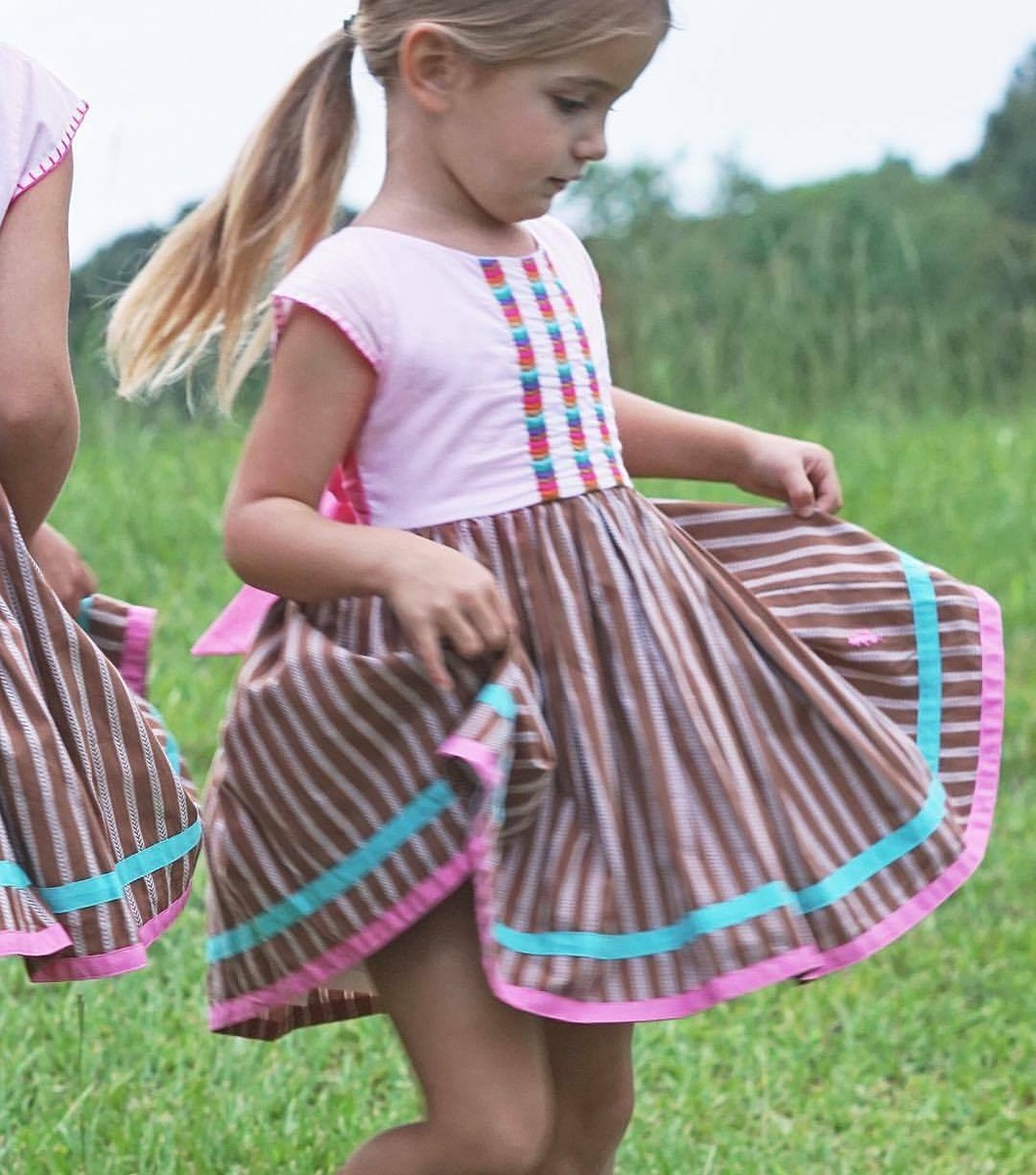 Girls WDW Well Dressed Wolf Pink/brown striped dress Size 7 years VGUC