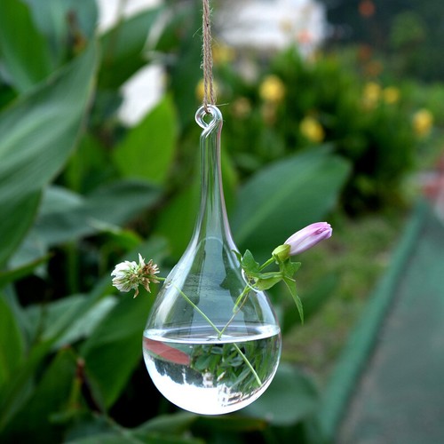 Set of 6pcs Clear Glass Teardrop Fillable Baubles Hanging Tealight Candle Holder - Picture 2 of 6