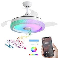 42 Inch Large Retractable Ceiling Fan with RGB LED Light and Remote Control APP