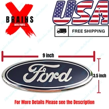 Fit for Ford F150 F250 F350 Front Grille Emblem Logo Badge Blue Chrome 9 inch