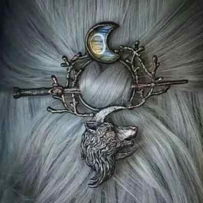 Wikinger HAARSCHMUCK Haarspange WOLF Steampunk MOND silberfarben MITTELALTER