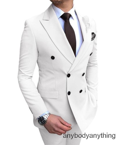 Double-Breasted Mens 2 Piece Suits Formal Notch Lapel Blazer Pants Slim Coat - Picture 11 of 31