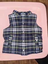 Janie and Jack Baby Boys Navy Plaid Flannel Puffer Vest Size 6-12 Months