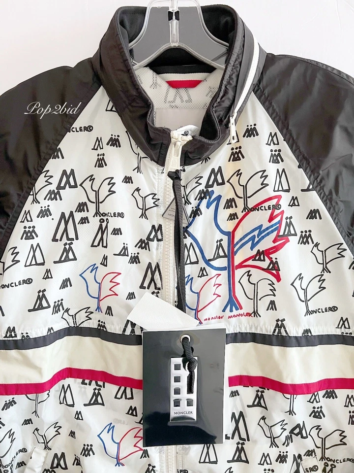 NUEVO CON ETIQUETAS Auténtica Chaqueta Cortavientos Moncler Genius 2 Blanca y Negra Pop Art Allos XL Foto 4 de 4