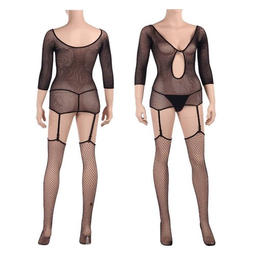 Bodystocking da donna rete aperto sexy catsuit body lingerie completo intimo - Foto 2 di 5