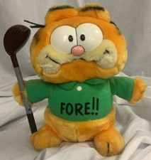 Vintage GARFIELD GOLF Club FORE 9" PLUSH-1981 Green Shirt