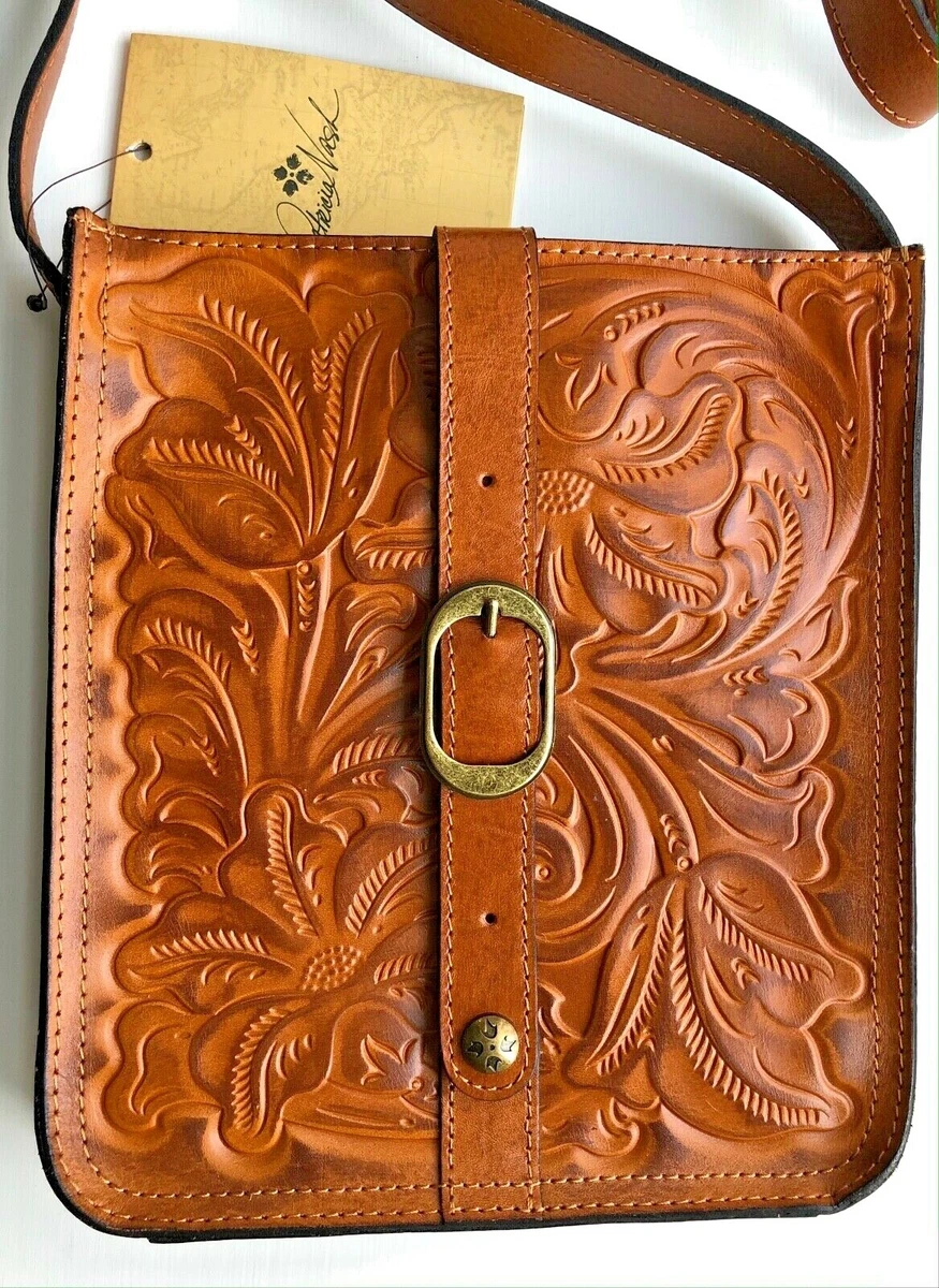 PATRICIA NASH Venezia Burnished Tooled Gold Brown Floral Leather Bag Purse