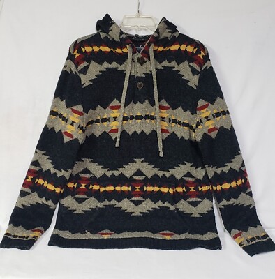 Mens American Eagle Yarn Knit Aztec Kangaroo Pocket Hoodie Sweater Size M