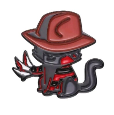 Freddy Krueger Katze Pin Anstecker, Horror Katze Messer Krallen Fun Goth Emo Punk Halloween