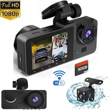 Dash Cam HD 1080p Car Dual Lens Front/Rear/Inside Video Recorder Camera G-sensor