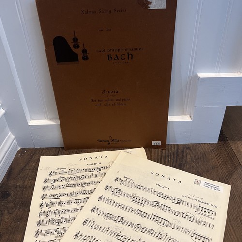 J.S. Bach 3 Sonate in G-Dur 2 für 2 Violinen & Klavier Noten Vintage Belwin