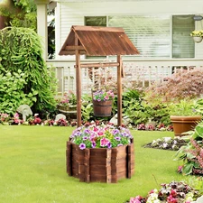 VINGLI Wooden with Yard Well Planters, Outdoor Reinfor Wishing Covers Well for 2