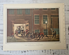 Currier and Ives Print 1952 The Life of a Fireman The Night 16x11 Reprint
