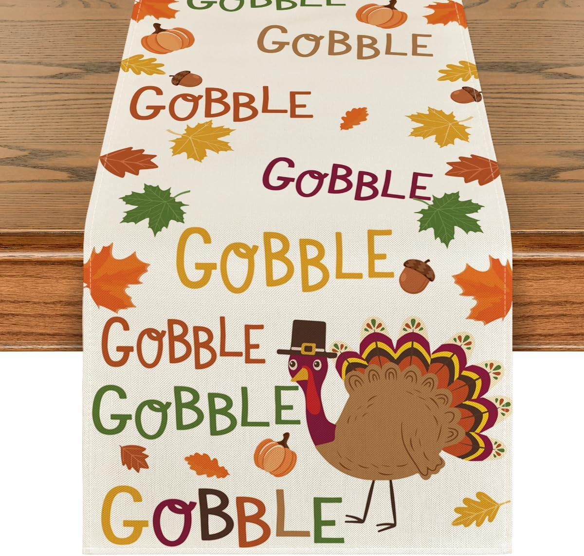 Gobble Turkey Thanksgiving Table Runner, Fall Harvest Decor, 13x72 Inch