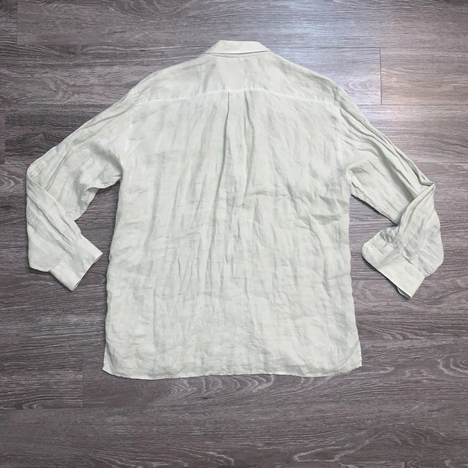 Camisa vintage Mondo Di Marco marrón tostado lino campamento cuello bucle abotonada talla L/52 Foto 2 de 4