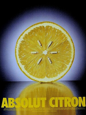 Lemon Absolut Citron Vodka Vintage 1997 Original Print Ad 8.5 x 11''