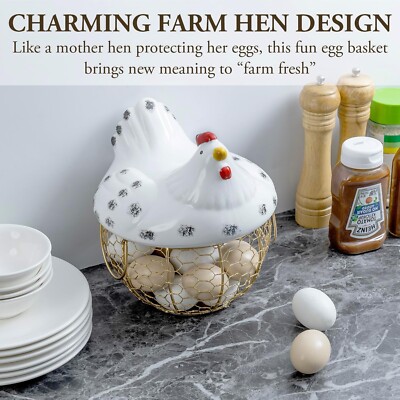 Large Chicken-Shaped Egg Holder - Wire Hen Basket For Kitchen Counter Egg Storage - View #6